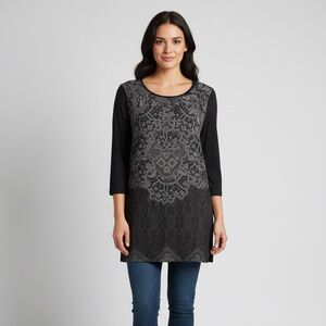 Vanilla Sugar Black Grey Lace 3/4 Sleeve Shirt Top Size XL P2P 23-25”